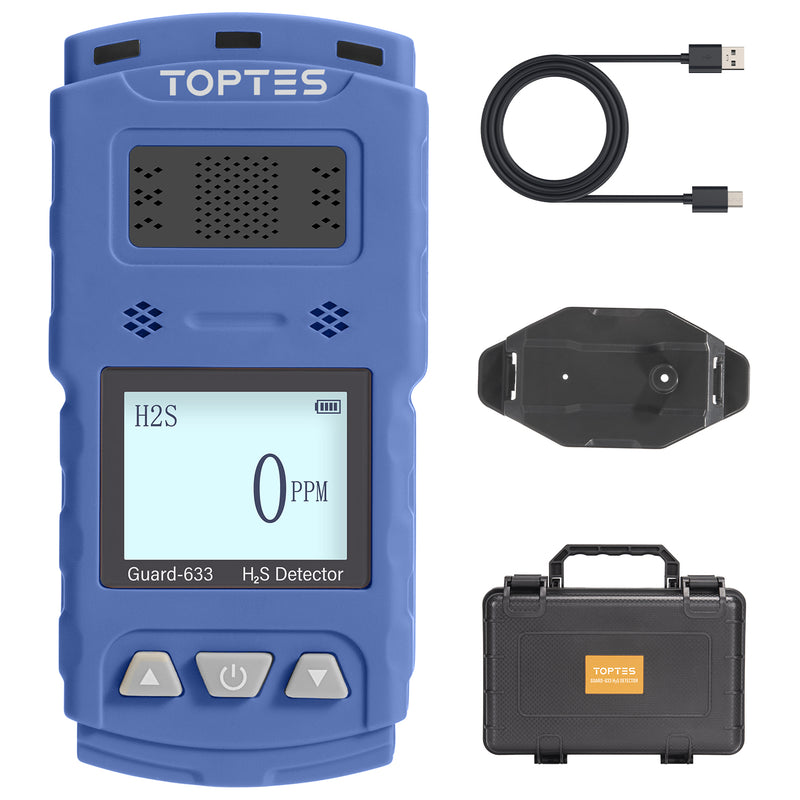 ギャラリービューアに画像をロードする, TOPTES Guard-633 H2S Detector, H2S Monitor Clip On with Precise Gas Sensor, 0.5S Fast Response, 7-Day Battery Life, Low Battery Alert, Adjustable Alarm Range, 3 Alarm Modes, Explosion-Proof Safety-Blue
