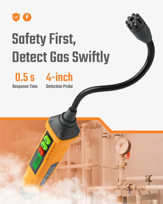 TopTes PT210S Gas Leak Detector, Natural Gas Detector with 4-inch Probe, Propane Leak Detector Locating Combustible Gases Like Natural Gas, Methane for Home, Measures%LEL (Incl. Batteries) - Orange