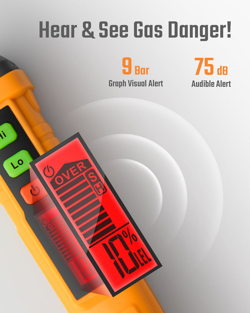 Load image into Gallery viewer, TopTes PT210S Gas Leak Detector, Natural Gas Detector with 4-inch Probe, Propane Leak Detector Locating Combustible Gases Like Natural Gas, Methane for Home, Measures%LEL (Incl. Batteries) - Orange