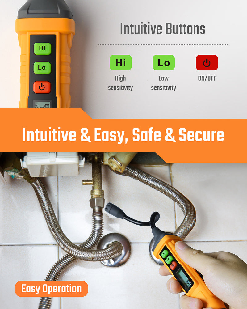 Load image into Gallery viewer, TopTes PT210S Gas Leak Detector, Natural Gas Detector with 4-inch Probe, Propane Leak Detector Locating Combustible Gases Like Natural Gas, Methane for Home, Measures%LEL (Incl. Batteries) - Orange