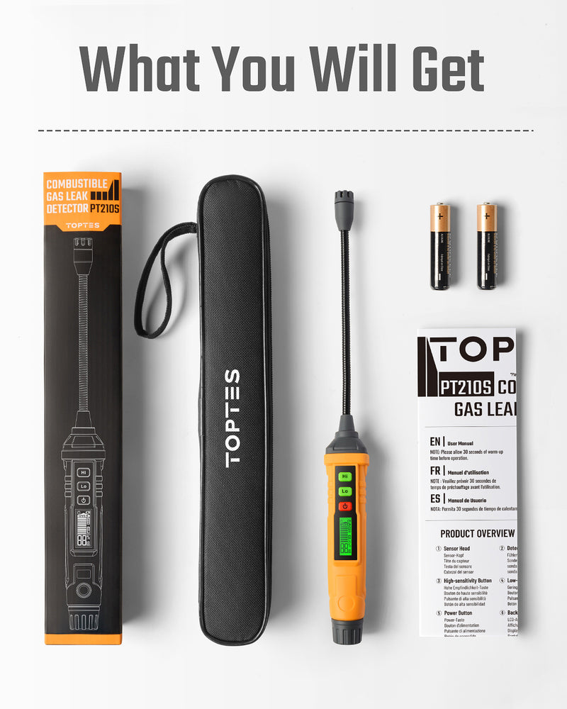 Load image into Gallery viewer, TopTes PT210S Gas Leak Detector, Natural Gas Detector with 4-inch Probe, Propane Leak Detector Locating Combustible Gases Like Natural Gas, Methane for Home, Measures%LEL (Incl. Batteries) - Orange