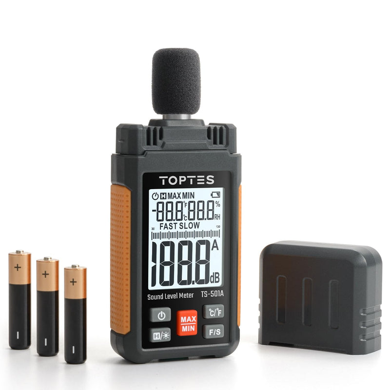 ギャラリービューアに画像をロードする, TopTes Decibel Meter, TS-501A Sound Level Meter with 2.25” Backlight LCD Screen, Portable SPL Tester with A Weighted, Range 30-130dB, Data Hold, MAX/MIN, Use for Home, Noisy Neighbor, Factory - Orange