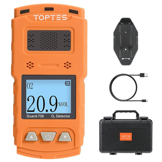TopTes Guard-756 Upgraded Oxygen Detector, Portable O2 Monitor, 0.5s Fast Response, Rechargeable O2 Gas Detector, with Vibration, Visual & Sound Alarms, Dust and Explosion Proof, for Work, Home-Orange