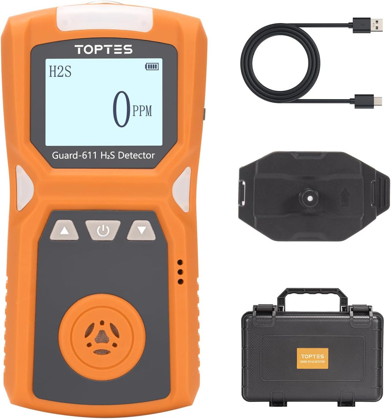 ギャラリービューアに画像をロードする, TOPTES Guard-611 Portable H2S Detector Features a Convenient H2S Monitor Clip on, Rechargeable with 5-Day Battery, Low Battery Warning, Safety Explosion-Proof-Orange