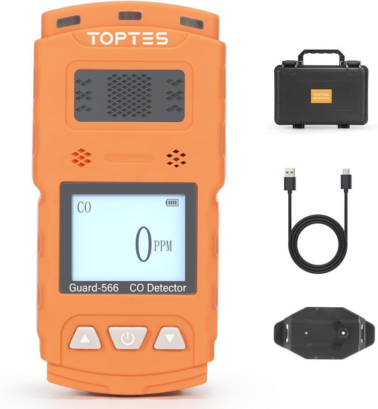 TopTes Guard-566 Portable Carbon Monoxide Detector, Rechargeable CO Detector with Back Clip, Vibration, Visual and Audible Alarms, 168h Long Standby, Adjustable Alarm Thresholds for Home, Work Use