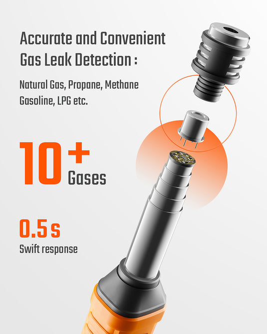 Natural Gas Detector, TopTes PT299 Gas Leak Detector with Extendable Rod, Portable Propane Sniffer for Detecting Combustible Leaks Like Methane & Butane for Home, RV (Includes Battery x2) - Orange