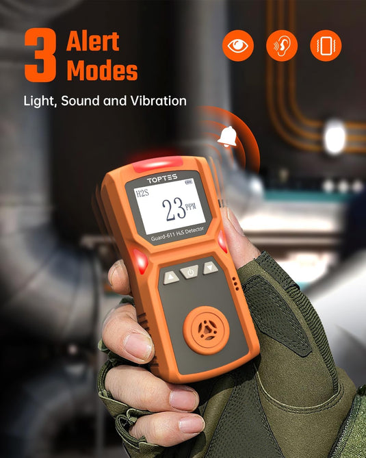 TOPTES Guard-611 Portable H2S Detector Features a Convenient H2S Monitor Clip on, Rechargeable with 5-Day Battery, Low Battery Warning, Safety Explosion-Proof-Orange