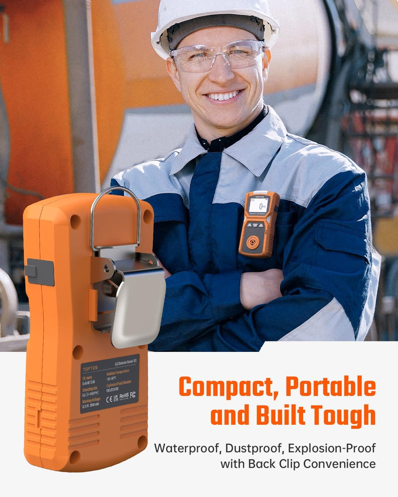 ギャラリービューアに画像をロードする, TOPTES Guard-611 Portable H2S Detector Features a Convenient H2S Monitor Clip on, Rechargeable with 5-Day Battery, Low Battery Warning, Safety Explosion-Proof-Orange