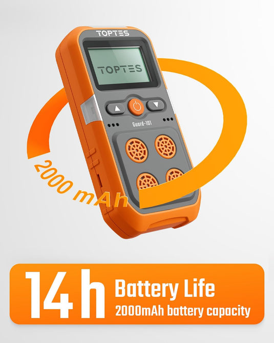 TopTes Guard-101 Gas Detector, 4 Gas Monitor for H2S, CO, LEL and O2, with Vibration, Visual and Audible Alarms, 14h Long Battery Life, Safety Explosion-Proof, for Work, Home - Orange