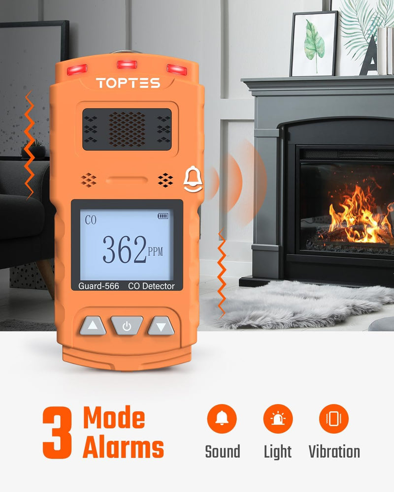 ギャラリービューアに画像をロードする, TopTes Guard-566 Portable Carbon Monoxide Detector, Rechargeable CO Detector with Back Clip, Vibration, Visual and Audible Alarms, 168h Long Standby, Adjustable Alarm Thresholds for Home, Work Use