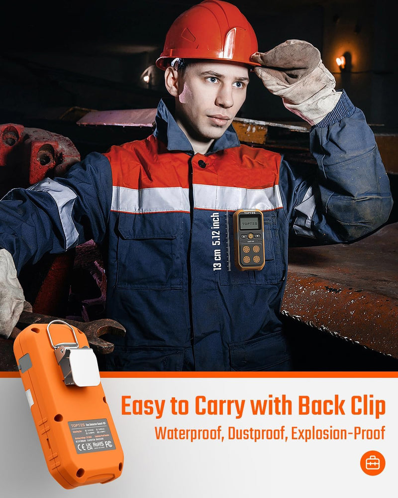 Laden Sie das Bild in Galerie -Viewer, TopTes Guard-101 Gas Detector, 4 Gas Monitor for H2S, CO, LEL and O2, with Vibration, Visual and Audible Alarms, 14h Long Battery Life, Safety Explosion-Proof, for Work, Home - Orange