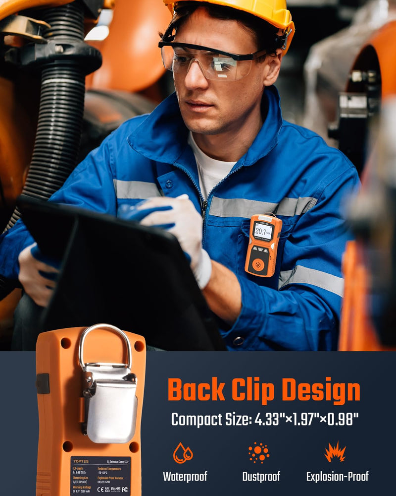 ギャラリービューアに画像をロードする, TopTes Guard-722 Oxygen Detector, Portable O2 Monitor, 0-30%, Rechargeable 120H Battery Duration, Sound, Light and Vibration Alarms, Dust and Explosion Proof, Handheld O2 Meter for Work, Home - Orange