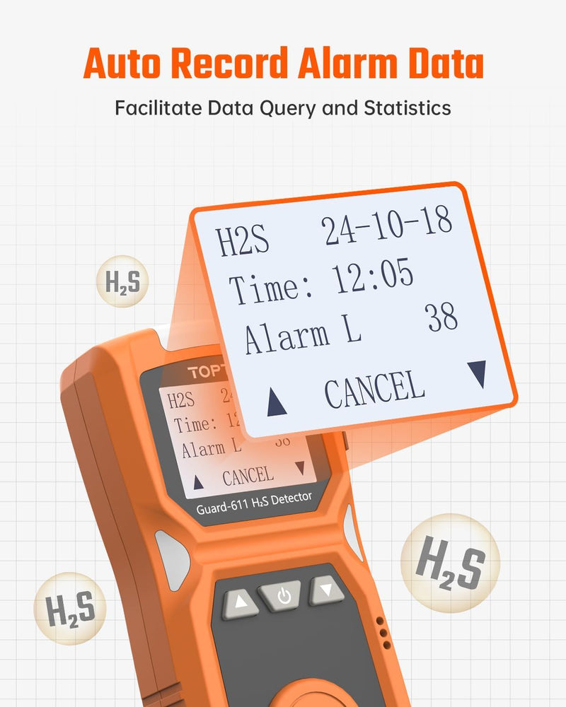 ギャラリービューアに画像をロードする, TOPTES Guard-611 Portable H2S Detector Features a Convenient H2S Monitor Clip on, Rechargeable with 5-Day Battery, Low Battery Warning, Safety Explosion-Proof-Orange