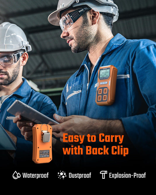 TopTes Guard-156 4 Gas Monitor Multi Gas Detector for H2S, CO, LEL, and O2, Triple Alarm Modes (Visual, Vibration, Sound), 0.5s Fast Response, Dust and Explosion Proof Design for Work and Home Safety-Orange