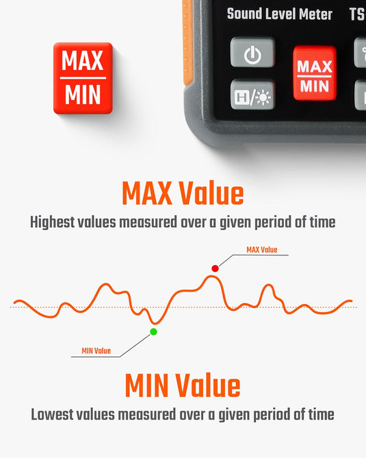 TopTes Decibel Meter, TS-501A Sound Level Meter with 2.25” Backlight LCD Screen, Portable SPL Tester with A Weighted, Range 30-130dB, Data Hold, MAX/MIN, Use for Home, Noisy Neighbor, Factory - Orange