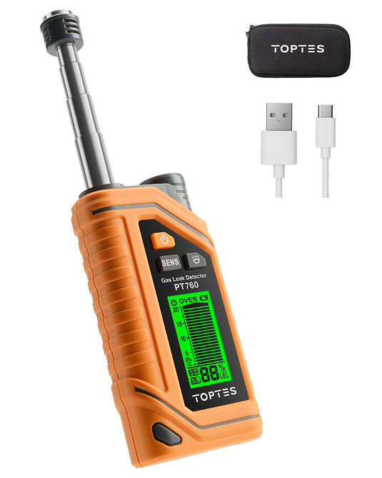 TopTes PT760 Rechargeable Natural Gas Detector, Gas Leak Detector with 12-inch Extendable Probe,%LEL Propane Leak Detection with Built-in Flashlight for Methane, Butane and More for Home, RV