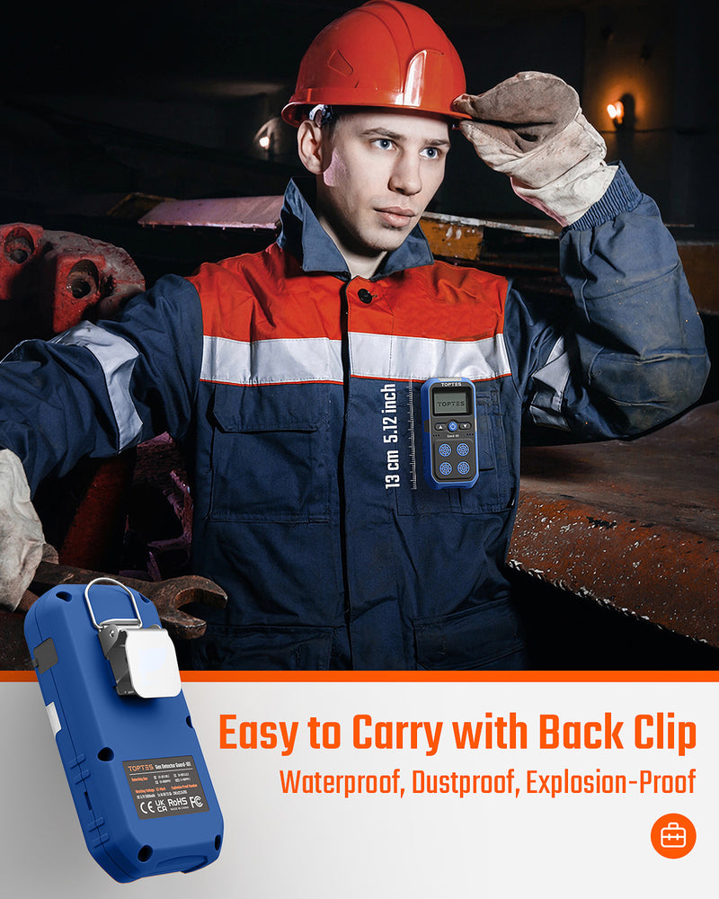 Chargez l'image dans la visionneuse de la galerie, Détecteur de gaz Guard-101, détecteur 4 gaz pour H₂S, CO, LEL et O₂, avec vibrations, alarmes visuelles et sonores, autonomie de 14 h, sécurité antidéflagrante, détecteur de gaz pour le travail et la maison - Bleu