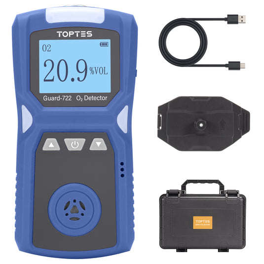 Guard-722 Oxygen Detector, Portable O2 Monitor, 0-30%, Rechargeable 120H Battery Duration, Sound, Light and Vibration Alarms, Dust and Explosion Proof, Handheld O2 Meter for Work, Home - Blue£