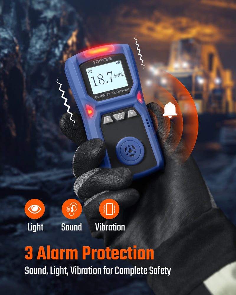 ギャラリービューアに画像をロードする, TopTes Guard-722 Oxygen Detector, Portable O2 Monitor, 0-30%, Rechargeable 120H Battery Duration, Sound, Light and Vibration Alarms, Dust and Explosion Proof, Handheld O2 Meter for Work, Home - Blue