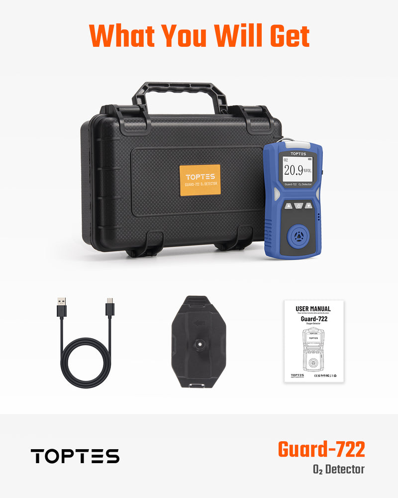 ギャラリービューアに画像をロードする, TopTes Guard-722 Oxygen Detector, Portable O2 Monitor, 0-30%, Rechargeable 120H Battery Duration, Sound, Light and Vibration Alarms, Dust and Explosion Proof, Handheld O2 Meter for Work, Home - Blue