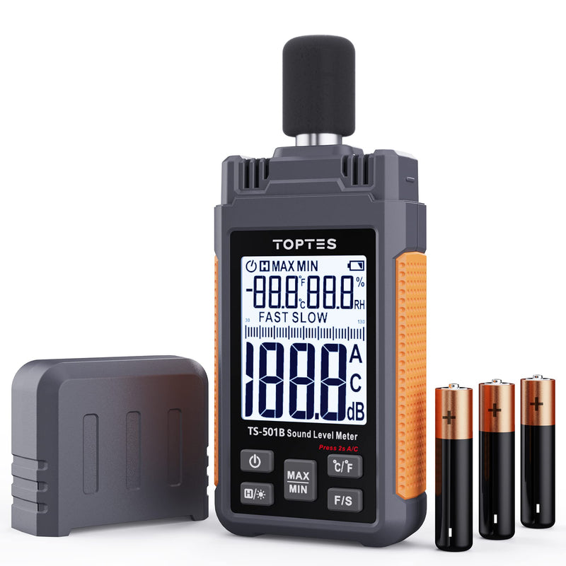 ギャラリービューアに画像をロードする, Decibel Meter, TopTes TS-501B Sound Level Meter with 2.25” Backlit LCD Screen, Portable SPL Tester with A/C Weighted, Range 30-130dB, MAX/MIN, Data Hold, Use for Home, Noisy Neighbor, Factory - Orange