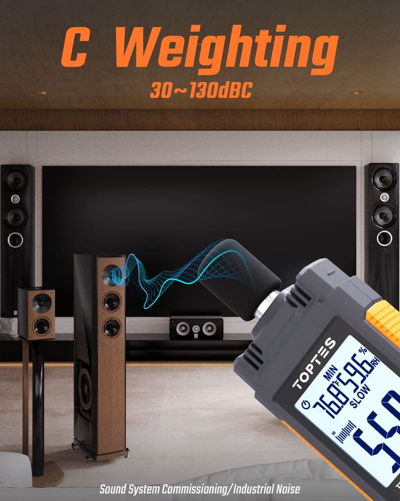 ギャラリービューアに画像をロードする, Decibel Meter, TopTes TS-501B Sound Level Meter with 2.25” Backlit LCD Screen, Portable SPL Tester with A/C Weighted, Range 30-130dB, MAX/MIN, Data Hold, Use for Home, Noisy Neighbor, Factory - Orange