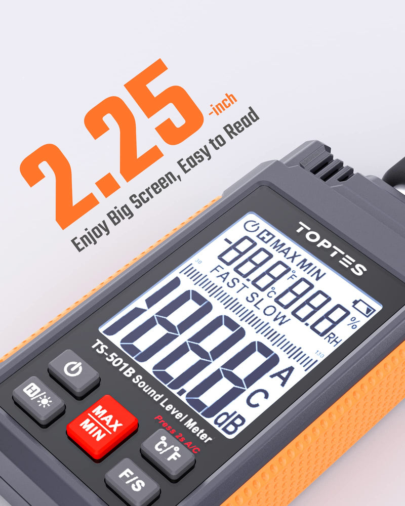 ギャラリービューアに画像をロードする, Decibel Meter, TopTes TS-501B Sound Level Meter with 2.25” Backlit LCD Screen, Portable SPL Tester with A/C Weighted, Range 30-130dB, MAX/MIN, Data Hold, Use for Home, Noisy Neighbor, Factory - Orange