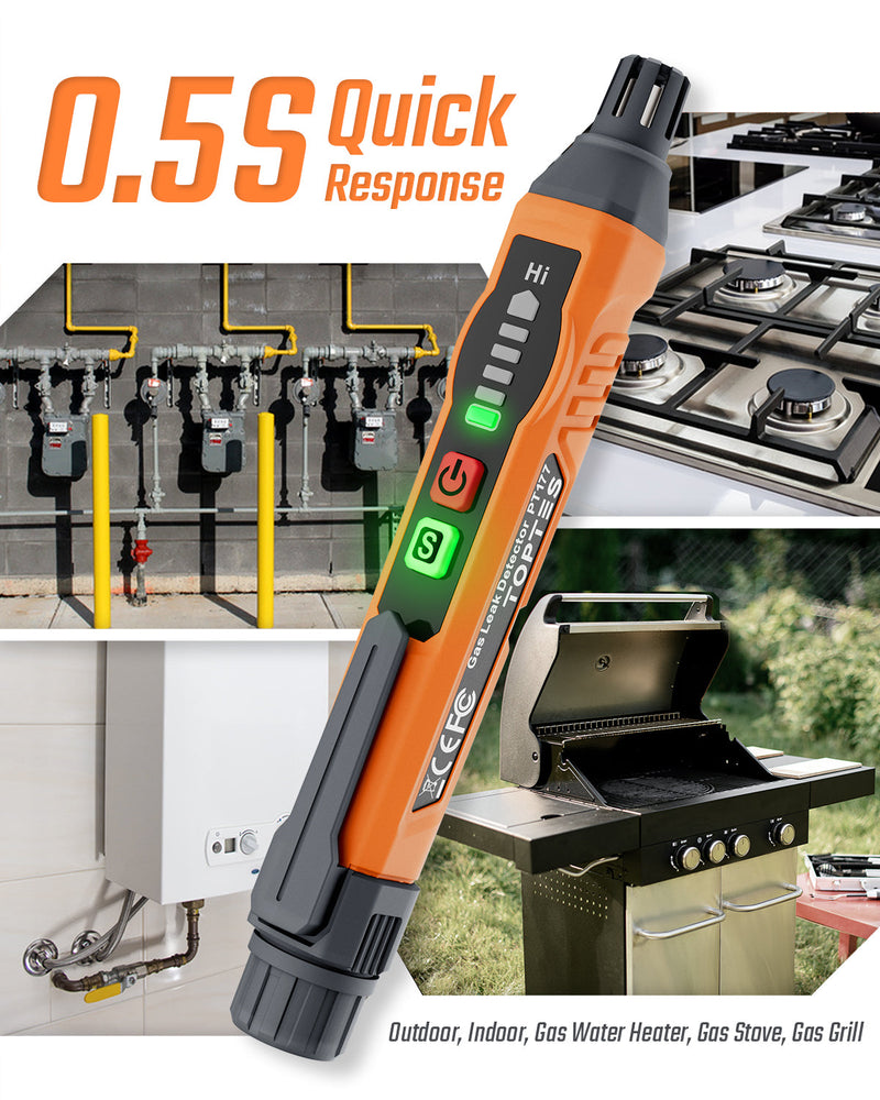 ギャラリービューアに画像をロードする, Natural Gas Detector, TopTes PT177 Gas Leak Detector with Audible & Visual Alarm, Portable Gas Sniffer to Locate Combustible Leak Sources Like Methane, Propane for Home (Includes Battery x2)-Orange