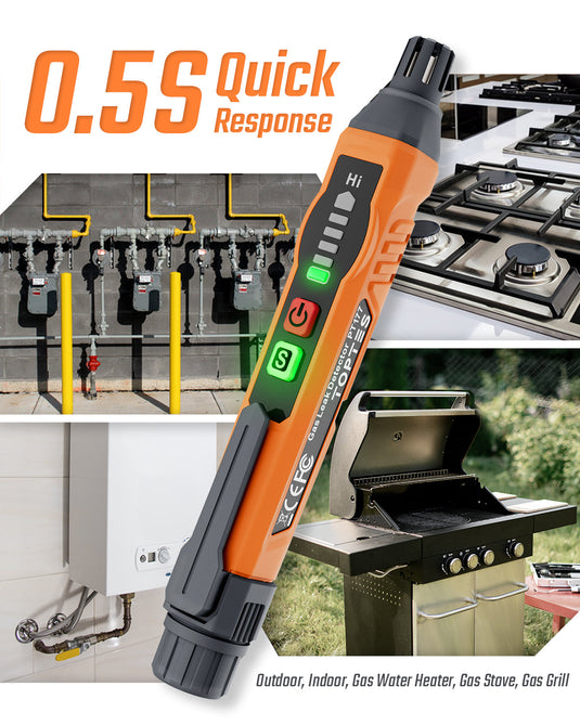 Natural Gas Detector, TopTes PT177 Gas Leak Detector with Audible & Visual Alarm, Portable Gas Sniffer to Locate Combustible Leak Sources Like Methane, Propane for Home (Includes Battery x2)-Orange