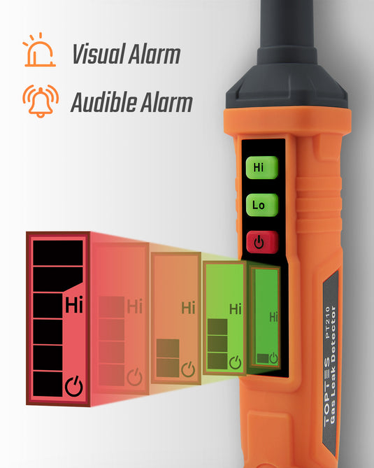 TopTes PT210 Gas Leak Detector, Natural Gas Detector with Audible & Visual Alarm, Locating The Source of Propane, Methane, and Combustible Leaks for Home and RV (Includes Battery x2) - Orange