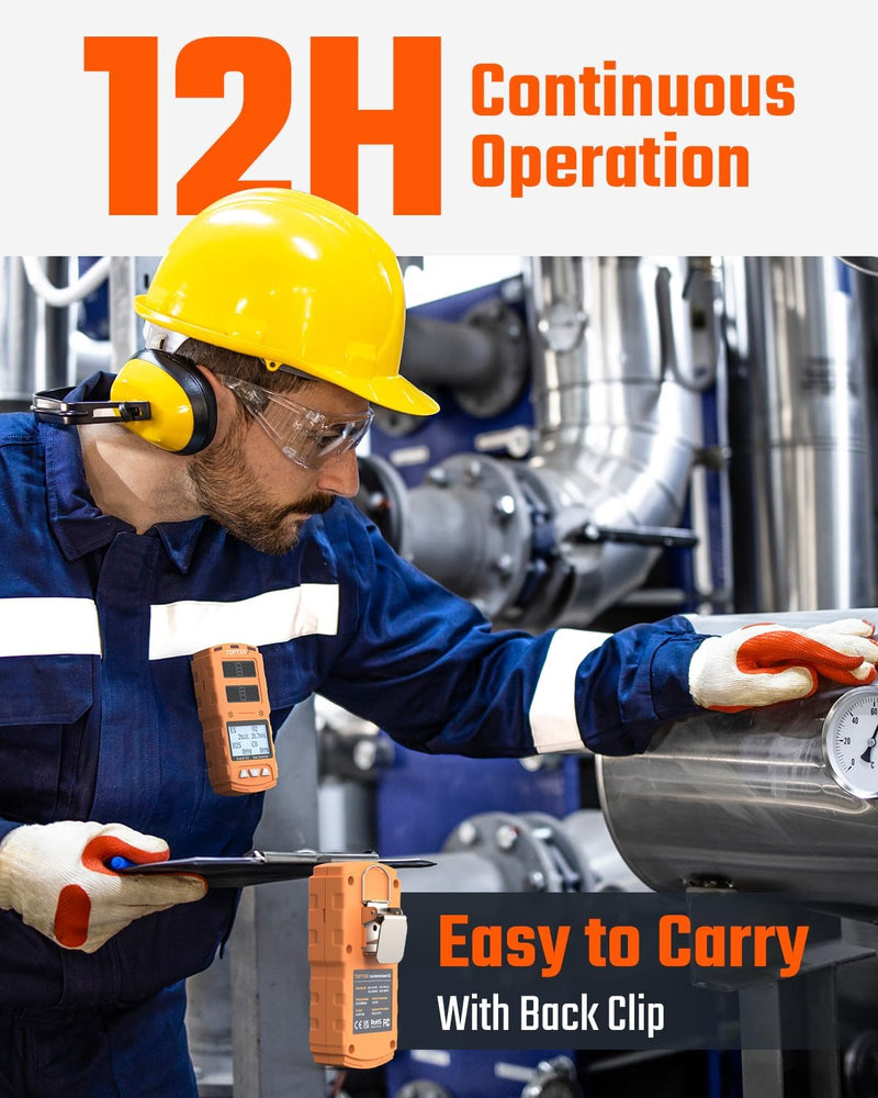 Chargez l&#39;image dans la visionneuse de la galerie, TopTes Guard-122 4 Gas Monitor Multi Gas Detector for H2S, CO, LEL, O2, 0.5s Response, Triple Alarms, Sensor Positioned at The Top for Unobstructed Detection, Safety Explosion-Proof for Work, Home-Orange
