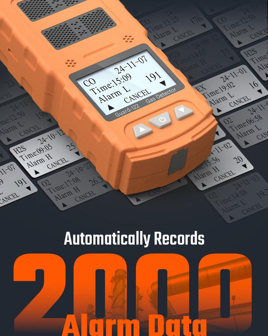 TopTes Guard-122 4 Gas Monitor Multi Gas Detector for H2S, CO, LEL, O2, 0.5s Response, Triple Alarms, Sensor Positioned at The Top for Unobstructed Detection, Safety Explosion-Proof for Work, Home-Orange