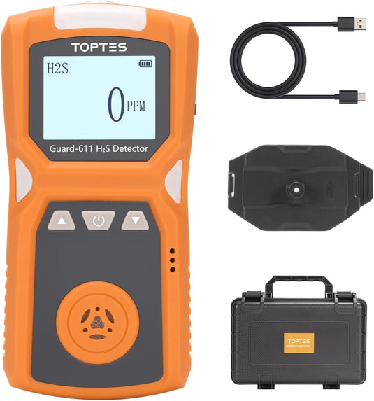TOPTES Guard-611 Portable H2S Detector Features a Convenient H2S Monitor Clip on, Rechargeable with 5-Day Battery, Low Battery Warning, Safety Explosion-Proof-Orange