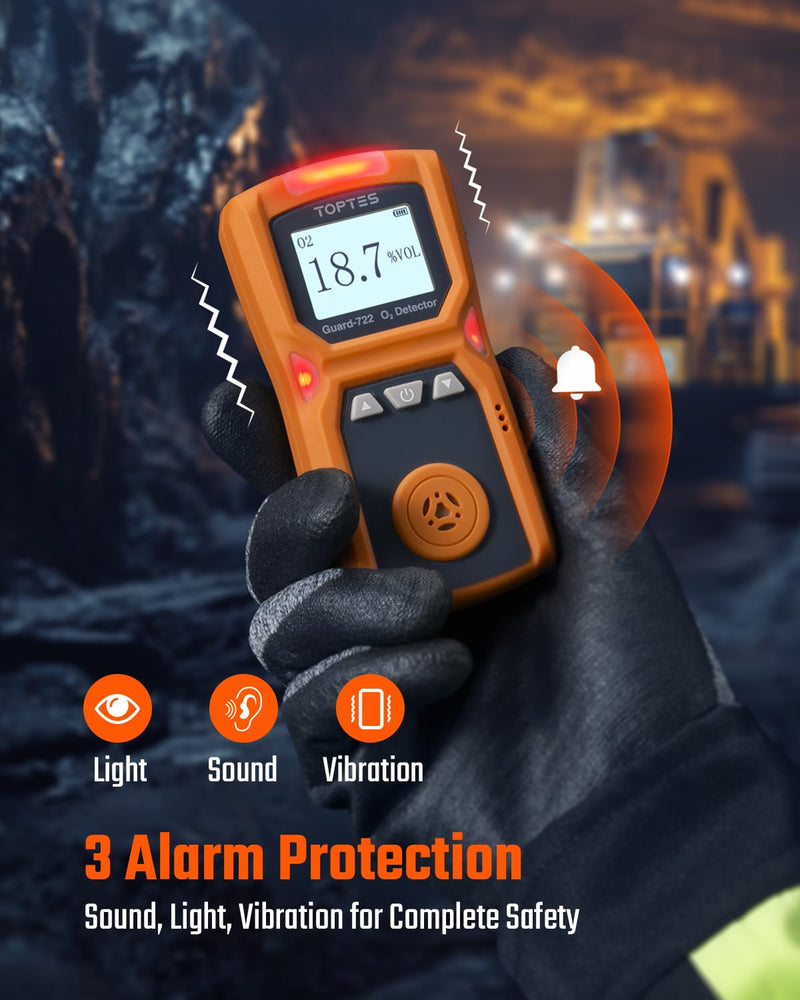 Carica immagine in Galleria Viewer, TopTes Guard-722 Oxygen Detector, Portable O2 Monitor, 0-30%, Rechargeable 120H Battery Duration, Sound, Light and Vibration Alarms, Dust and Explosion Proof, Handheld O2 Meter for Work, Home - Orange

