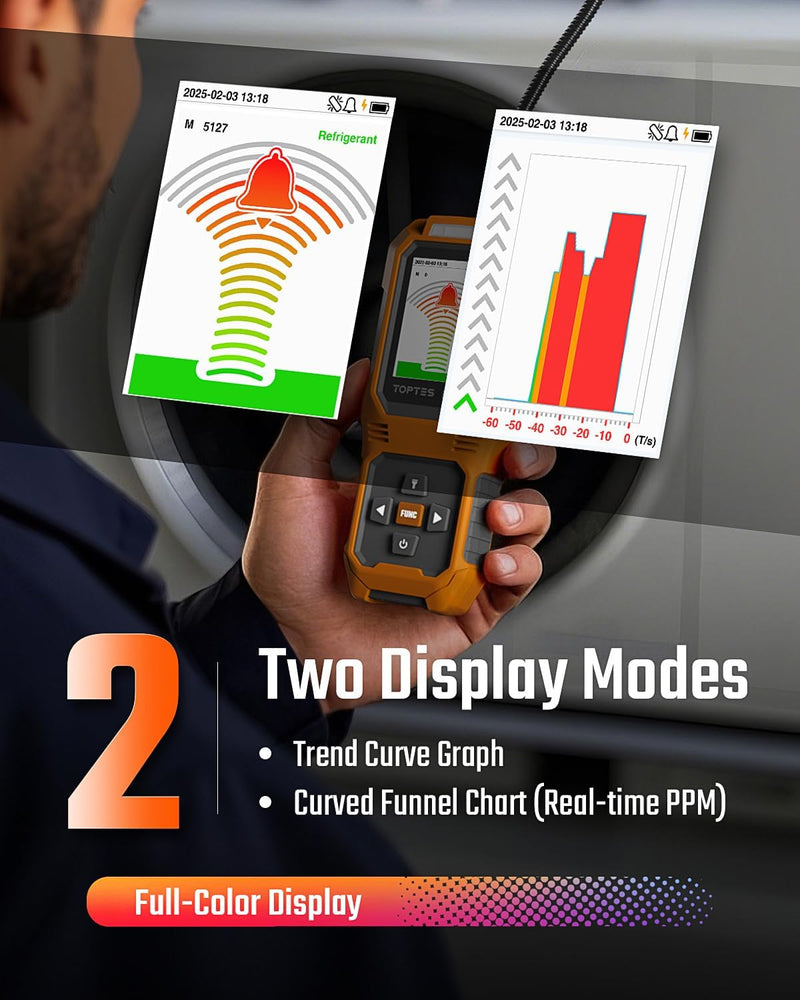 Carica immagine in Galleria Viewer, TOPTES RT-389 Rechargeable Refrigerant Leak Detector, HVAC Freon Leak Detector with 3 Sensitivity Modes &amp; 3 Alarm Types, Air Conditioning Detection for CFCs, HCFCs, HFCs, HFOs, HCs - Orange

