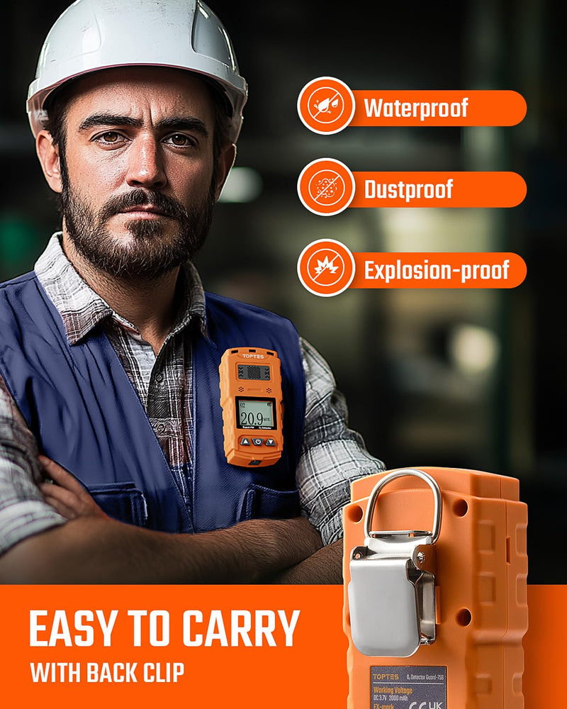 Laden Sie das Bild in Galerie -Viewer, TopTes Guard-756 Upgraded Oxygen Detector, Portable O2 Monitor, 0.5s Fast Response, Rechargeable O2 Gas Detector, with Vibration, Visual &amp; Sound Alarms, Dust and Explosion Proof, for Work, Home-Orange
