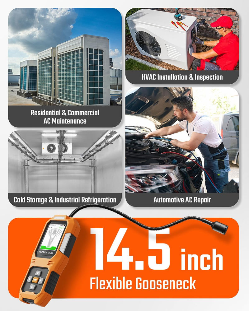 Carica immagine in Galleria Viewer, TOPTES RT-389 Rechargeable Refrigerant Leak Detector, HVAC Freon Leak Detector with 3 Sensitivity Modes &amp; 3 Alarm Types, Air Conditioning Detection for CFCs, HCFCs, HFCs, HFOs, HCs - Orange
