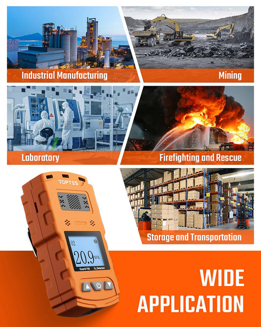 TopTes Guard-756 Upgraded Oxygen Detector, Portable O2 Monitor, 0.5s Fast Response, Rechargeable O2 Gas Detector, with Vibration, Visual & Sound Alarms, Dust and Explosion Proof, for Work, Home-Orange