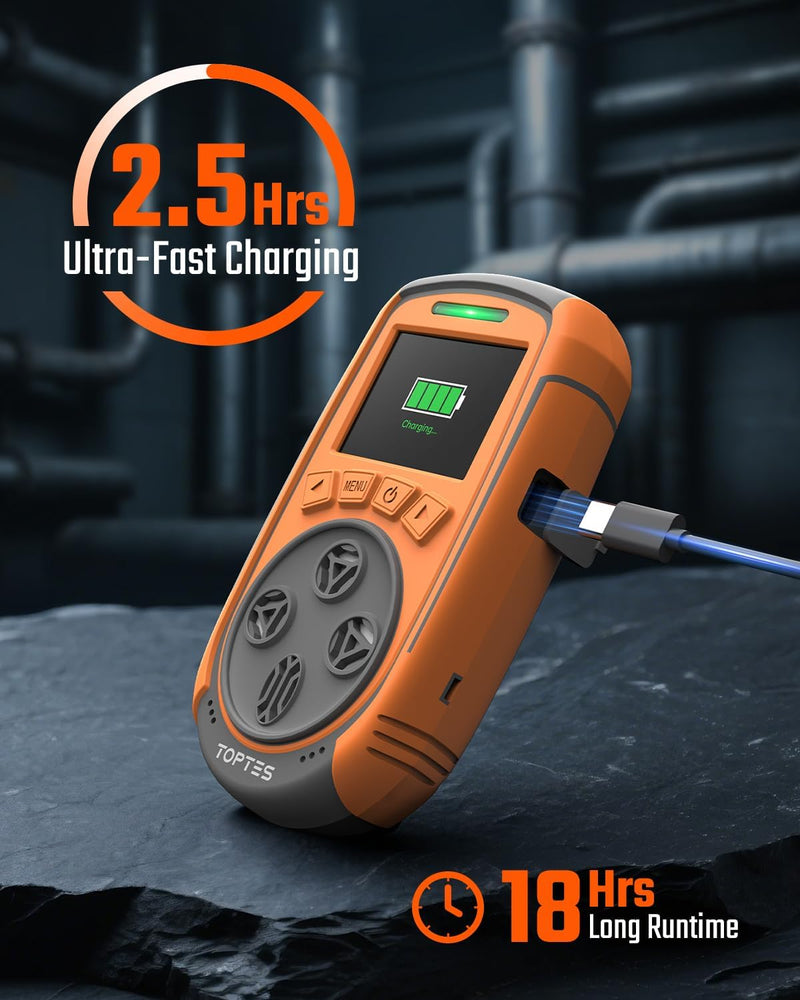 Load image into Gallery viewer, TopTes Guard-863Pro 4 Gas Monitor Multi Gas Detector for H₂S, CO, LEL, and O₂, with TFT Color Screen, Upgraded O₂ Sensor (5-Year Lifespan), USB Data Export, 18h Battery Life, Reliable for Work &amp; Home-Orange
