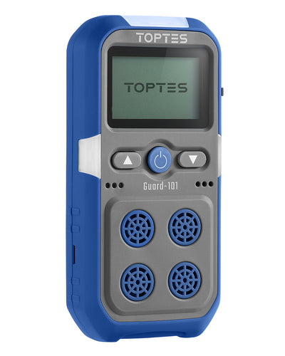 TopTes Guard-101 Gas Detector, 4 Gas Monitor for H2S, CO, LEL and O2, with Vibration, Visual and Audible Alarms, 14h Long Battery Life, Safety Explosion-Proof, for Work, Home - Blue