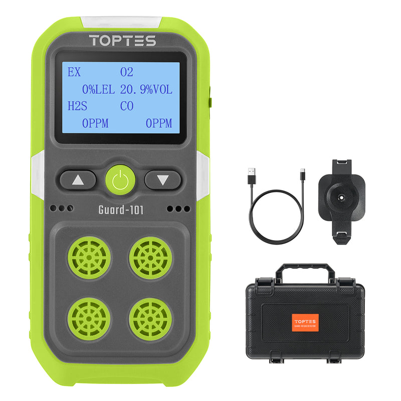 Load image into Gallery viewer, TopTes Guard-101 Gas Detector, 4 Gas Monitor for H2S, CO, LEL and O2, with Vibration, Visual and Audible Alarms, 14h Long Battery Life, Safety Explosion-Proof, for Work, Home - Green
