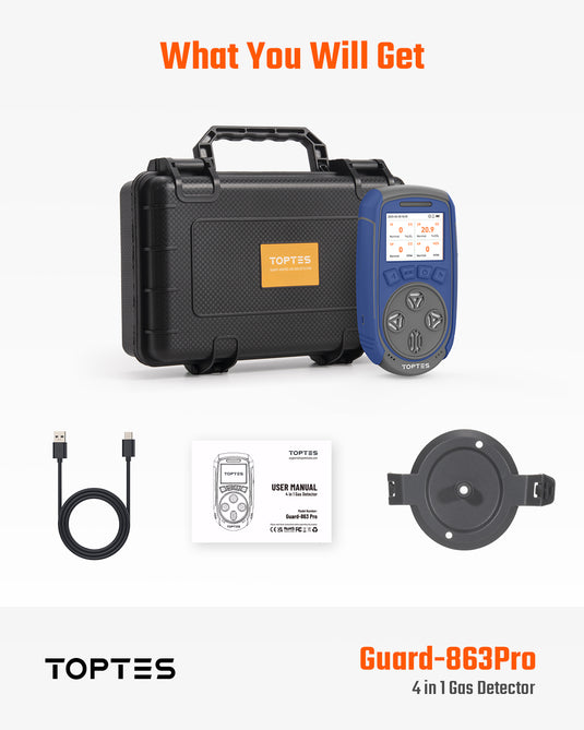 Guard-863Pro 4 Gas Monitor Multi Gas Detector for H₂S, CO, LEL, and O₂, with TFT Color Screen, Upgraded O₂ Sensor (5-Year Lifespan), 18h Battery Life, Explosion-Proof, Reliable for Work & Home-US