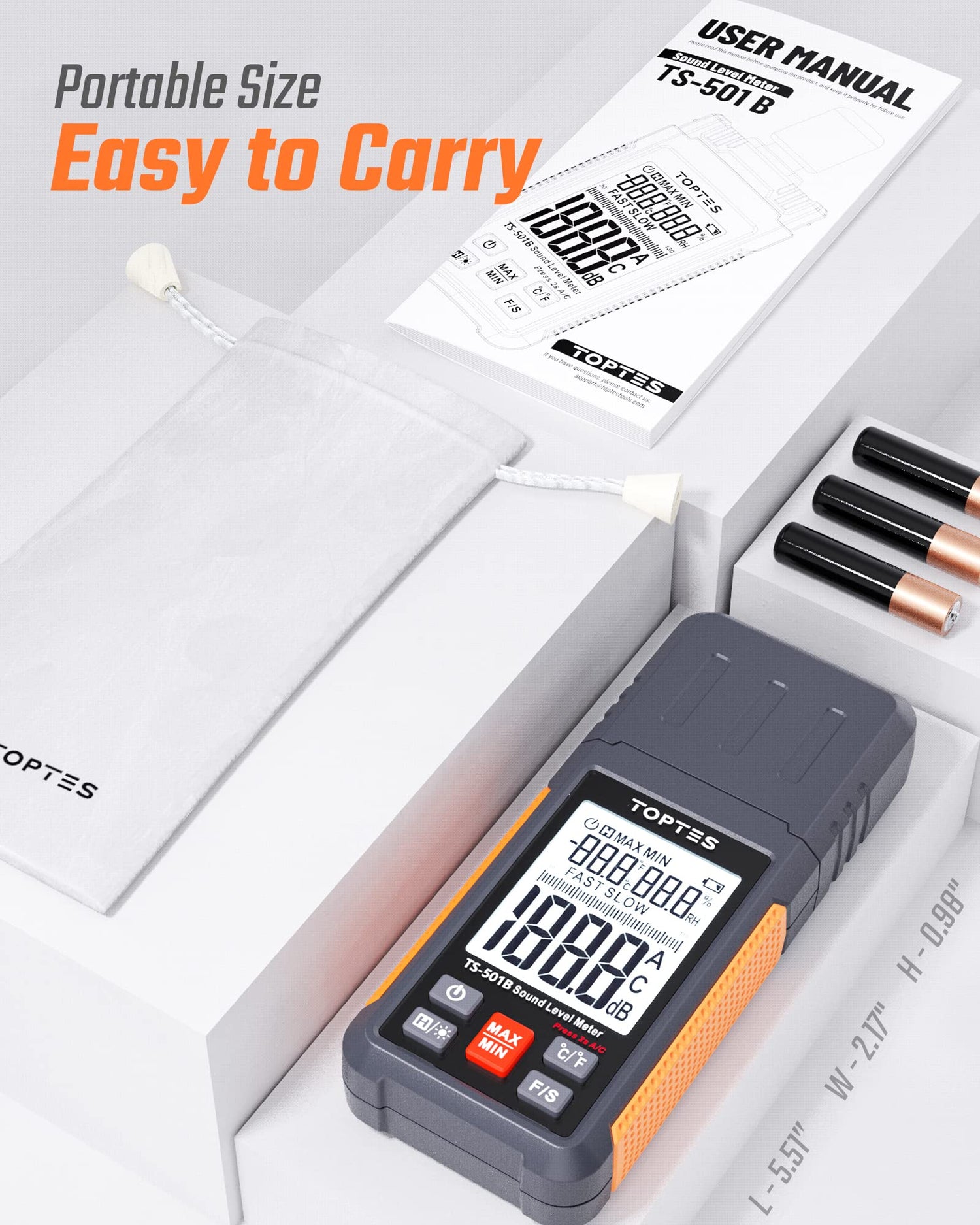 TopTes Geluidsniveaumeter, TS-501A decibelmeter met 2,25 inch lcd-scherm met achtergrondverlichting, A-gewogen, bereik 30-130 dB, max/min, gegevensopslag – oranje TopTes Geluidsniveaumeter, TS-501A decibelmeter met 2,25 inch lcd-scherm met achtergrondverlichting, A-gewogen, bereik 30-130 dB, max/min, gegevensopslag – oranje