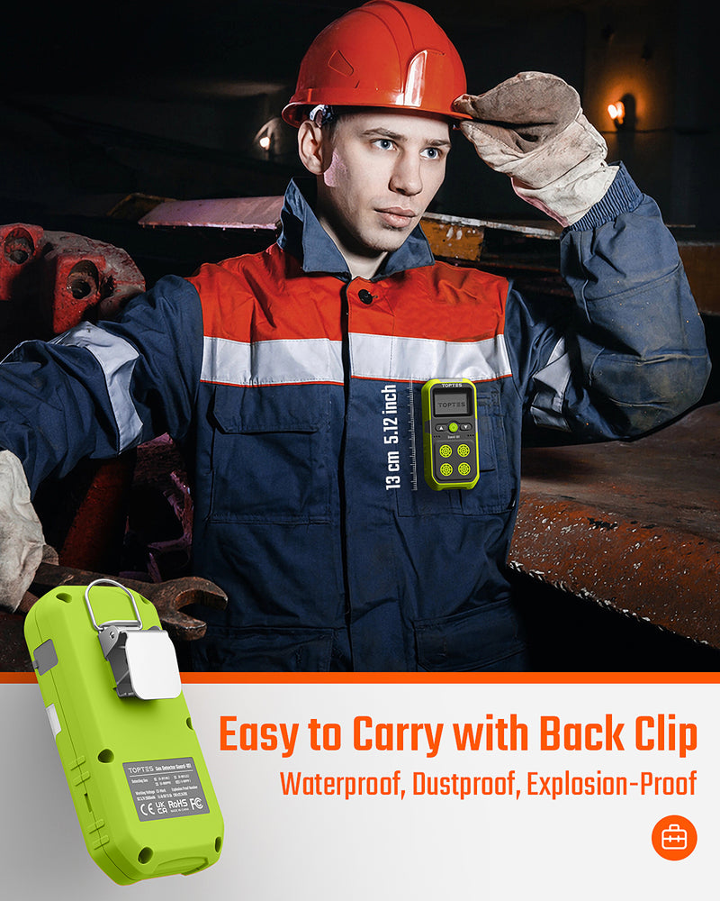 Load image into Gallery viewer, TopTes Guard-101 Gas Detector, 4 Gas Monitor for H2S, CO, LEL and O2, with Vibration, Visual and Audible Alarms, 14h Long Battery Life, Safety Explosion-Proof, for Work, Home - Green
