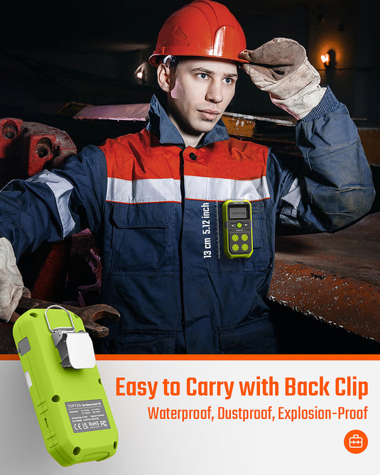 TopTes Guard-101 Gas Detector, 4 Gas Monitor for H2S, CO, LEL and O2, with Vibration, Visual and Audible Alarms, 14h Long Battery Life, Safety Explosion-Proof, for Work, Home - Green