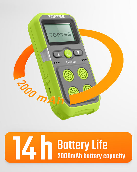 TopTes Guard-101 Gas Detector, 4 Gas Monitor for H2S, CO, LEL and O2, with Vibration, Visual and Audible Alarms, 14h Long Battery Life, Safety Explosion-Proof, for Work, Home - Green